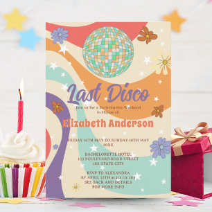 Invitación Fiesta Retro Floral Disco Fin de Semana Despedida