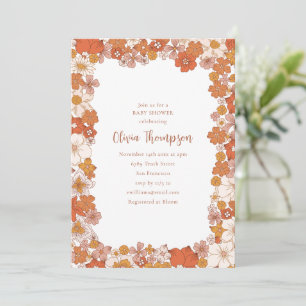 Invitación Fiesta Retro Groovy de los 70 Floral Naranja para 