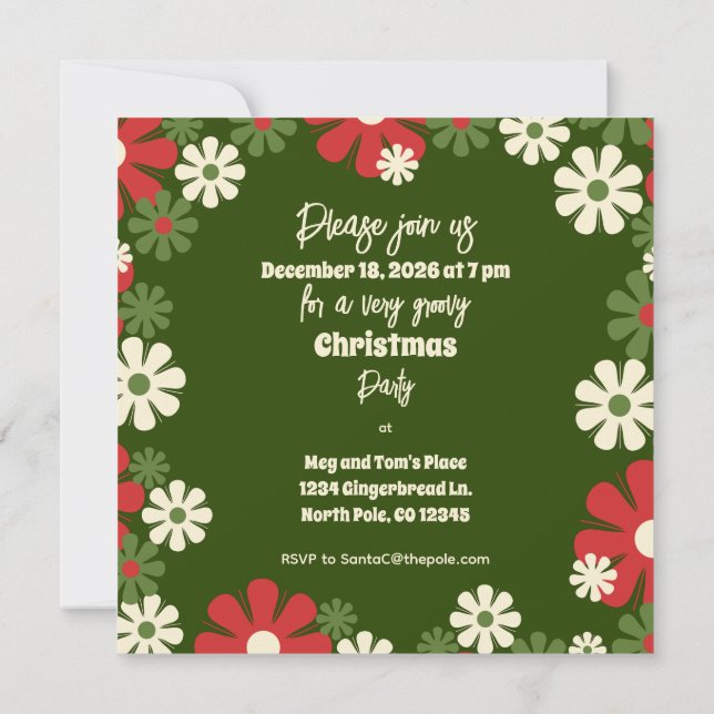 Invitación Fiesta Retro Groovy Floral de Navidad (Reverso)