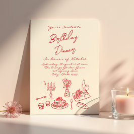 Invitación Fiesta Retro Hand Drawn coquette Birthday Dinner