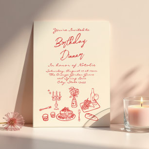 Invitación Fiesta Retro Hand Drawn coquette Birthday Dinner