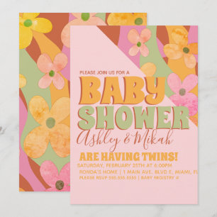 Invitación Fiesta Retro Hippie Groovy Floral para el Bebe