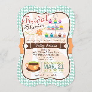 Invitación Fiesta Retro Houndstoth Tea, Cupcake Bridal Shower