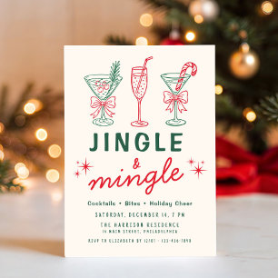 Invitación Fiesta Retro Jingle Mingle de Navidad