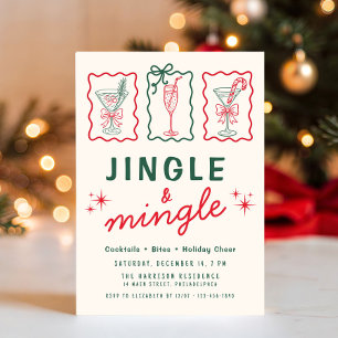 Invitación Fiesta Retro Jingle Mingle de Navidad