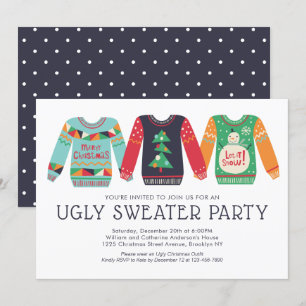 Invitación Fiesta retro navideña de Navidades suéteres tacaño