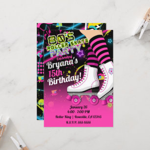 Invitación Fiesta Retro Patinaje sobre Ruedas Años 80 Rosa