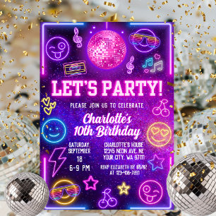 Invitación Fiesta retro preppy Y2K sonrisa cara rosada neón b