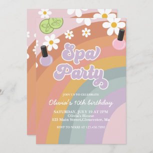 Invitación Fiesta retro Rainbow Birday