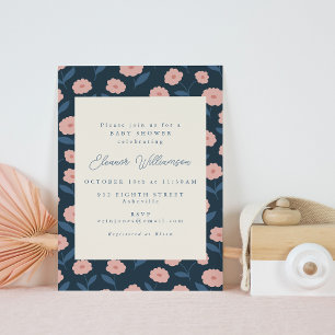 Invitación Fiesta Retro Rosa Floral Marina Bebé Moderna Niña
