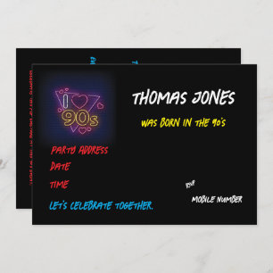 Invitación Fiesta retro temático personalizado de los años 90