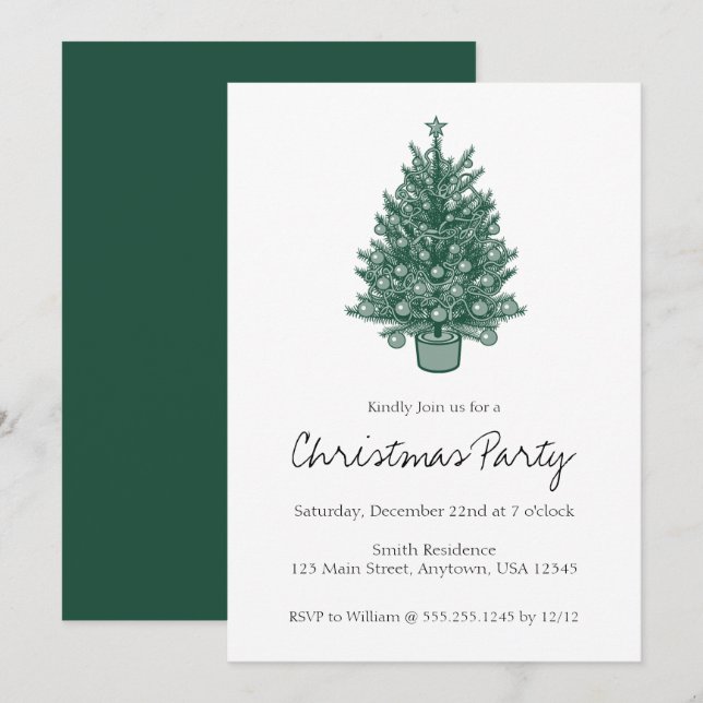 Invitación Fiesta Retro Vintage Green Navidades (Anverso / Reverso)