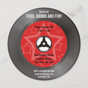 Invitación Fiesta Retro Vinyl Rojo