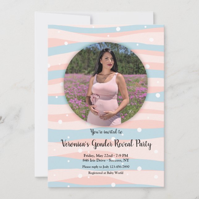 Invitación Fiesta reveladora de fotografía rosa y azul (Anverso)