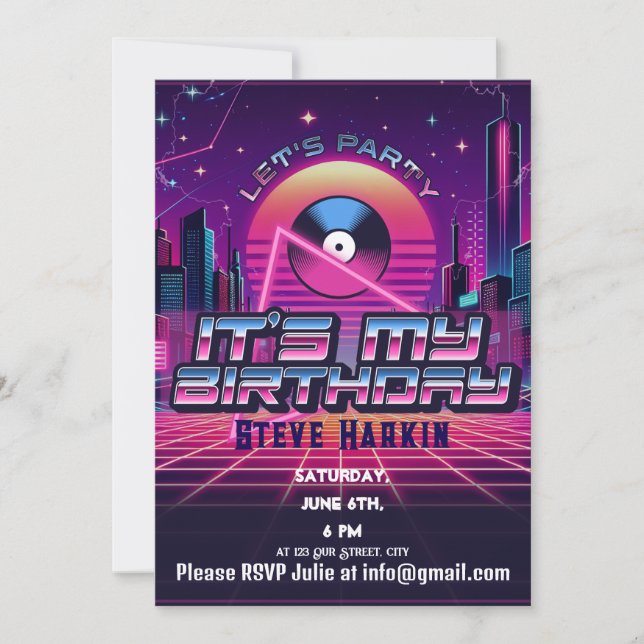 Invitación Fiesta Rockin Vaporwave (Anverso)