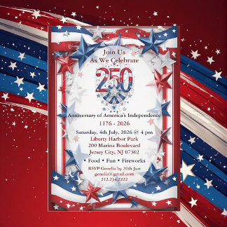 Invitación Fiesta Roja, Blanca y Azul del 250 Aniversario de