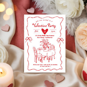Invitación Fiesta roja de Galentines, garabato de fiesta de S