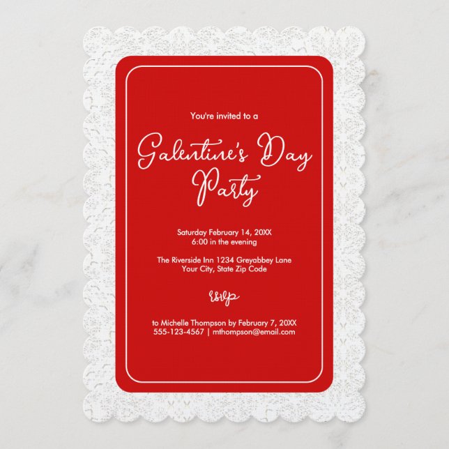 Invitación Fiesta Roja del Día de Galentine (Anverso)