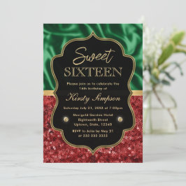 Invitación Fiesta Roja y Verde Brillante Dulces 16