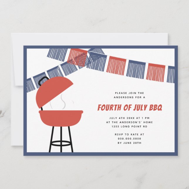 Invitación Fiesta rojo azul y blanco frente a la parrillada 4 (Anverso)
