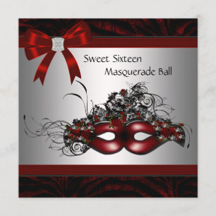 Invitación Fiesta rojo de la mascarada de la máscara