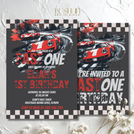 Invitación Fiesta Rojo de pista de auto de carreras de un cum