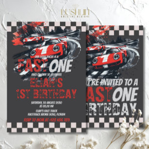 Invitación Fiesta Rojo de pista de auto de carreras de un cum