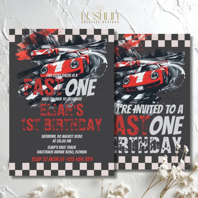 Invitación Fiesta Rojo de pista de auto de carreras de un cum (Subido por el creador)