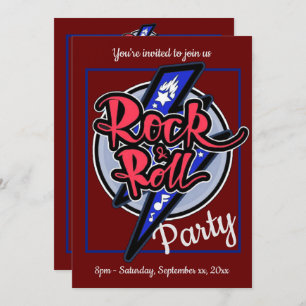 Invitación Fiesta Rojo de relámpagos rock y Roll