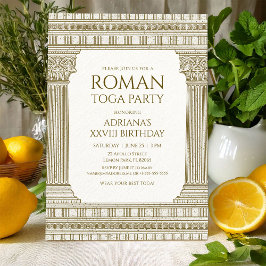 Invitación Fiesta Romano Toga con elegantes columnas del temp