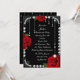 Invitación Fiesta Romántica De Bachelorette De Rosas Rojas Y