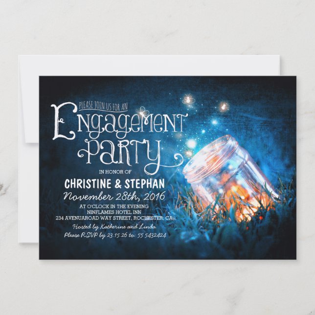 Invitación Fiesta romántica de compromiso con jarras y luciér (Anverso)