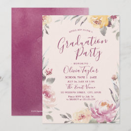 Invitación Fiesta romántica de graduación floral de acuarela 