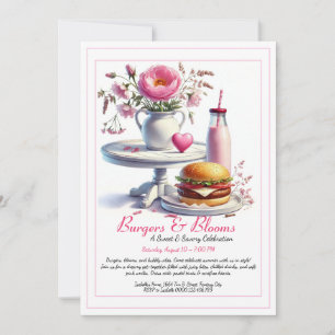 Invitación Fiesta Romántica de Verano Burguer Acuarela & Rosa