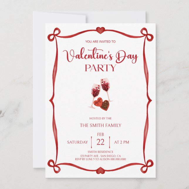 Invitación Fiesta romántica del día de San Valentín (Anverso)
