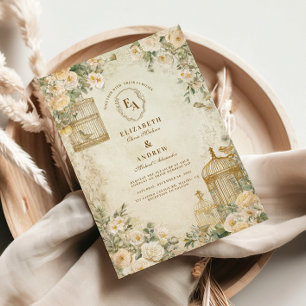 Invitación Fiesta Romántico de Marfil Floral