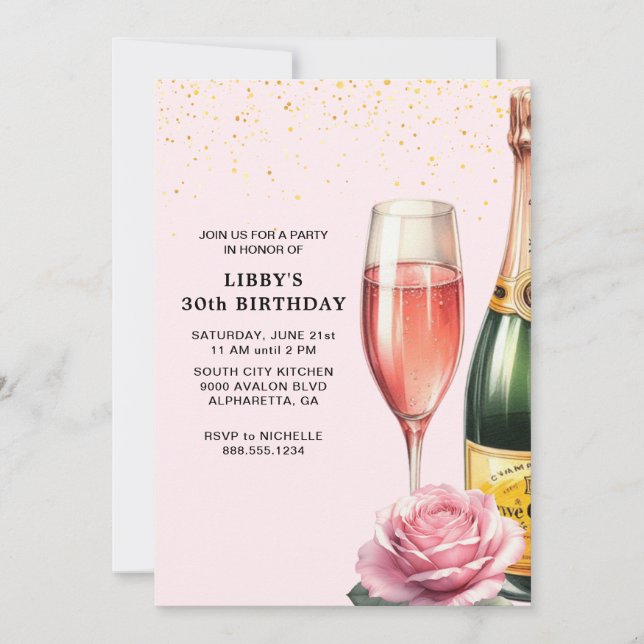 Invitación Fiesta Rosa Champagne Mimosa (Anverso)