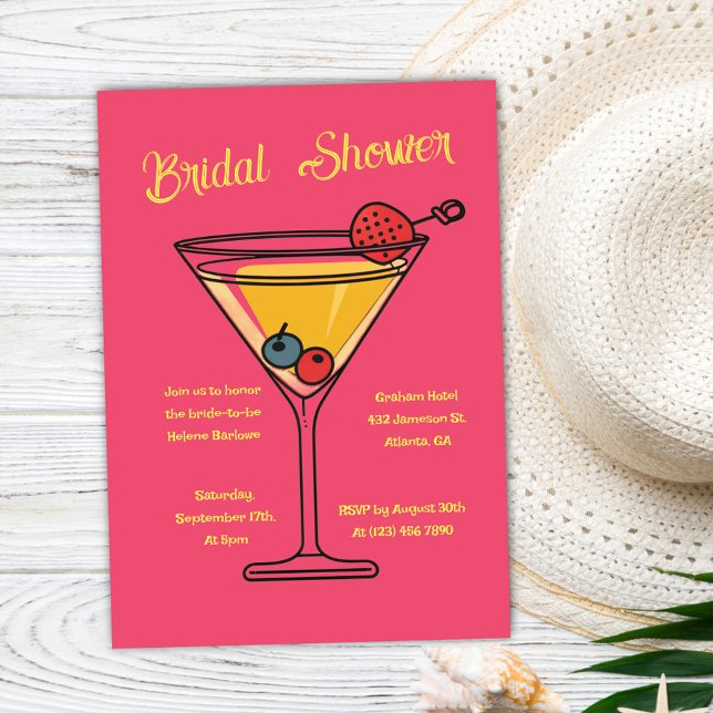 Invitación Fiesta Rosa Cóctel Martini Funny Bridal Shower (Pink Party Cocktail Martini Funny Bridal Shower Invitation)