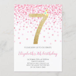 Invitación Fiesta Rosa Confetti Número de Oro Chica 7 Cumplea