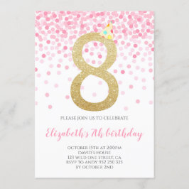Invitación Fiesta Rosa Confetti Número de oro Chica 8 Cumplea