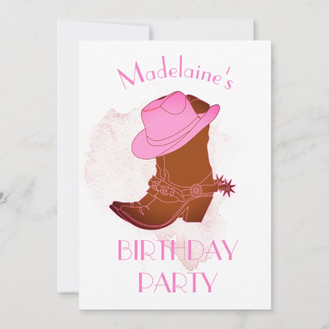 Invitación Fiesta Rosa Cowboy de cumpleaños (Anverso)