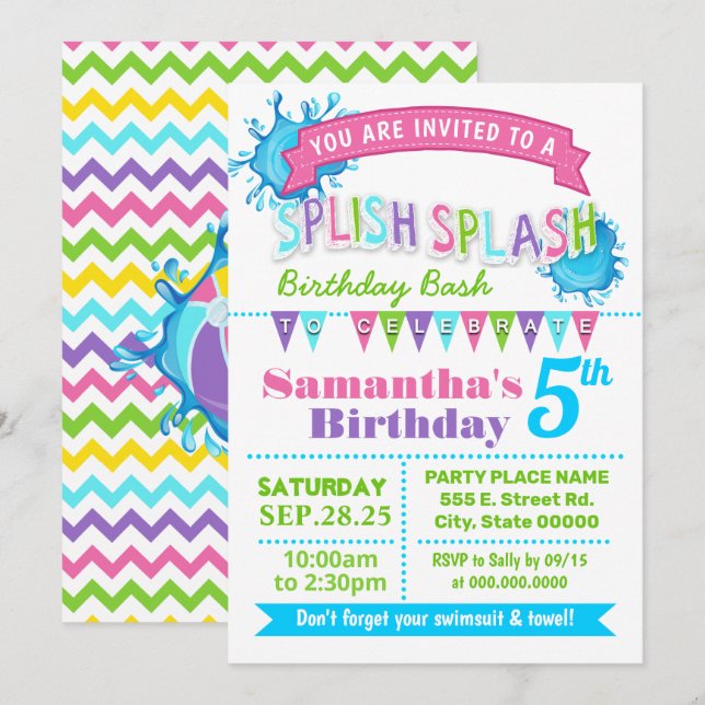 Invitación Fiesta rosa de bienvenida de cumpleaños de bienven (Anverso / Reverso)
