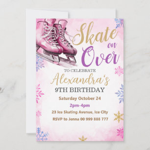 Invitación Fiesta rosa de patinaje sobre hielo Cumpleaños Fie