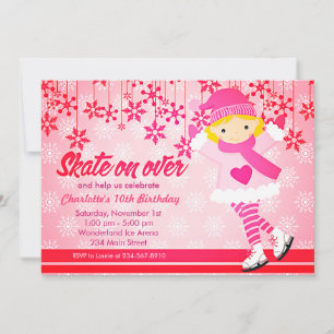 Invitación Fiesta Rosa Girly brillante de patinaje helado