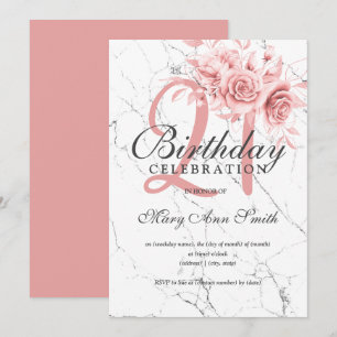 Invitación Fiesta Rosa Gold Floral 21 cumpleaños mármol