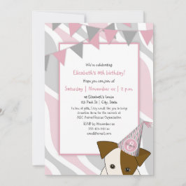 Invitación fiesta rosa gris  cachorro chica de peeking cumple