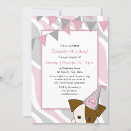 Invitación fiesta rosa gris cachorro chica de peeking cumple