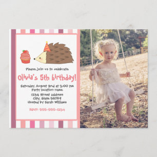 Invitación Fiesta rosa Hedgehog y pastel