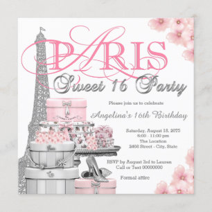 Invitación Fiesta Rosa Paris Sweet 16