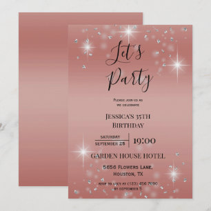 Invitación Fiesta Rosa Purpurina de Oro y Sparkles Cumpleaños